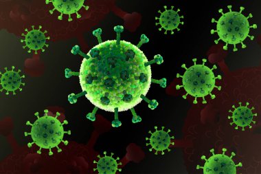 Coronavirus Hastalığı COVID-19, Tehlikeli Solunum Enfeksiyonu, SARS-CoV-2. Grip salgını, patojen gribi, Hiv virüsü, kanser hücreleri. Tıbbi Salgın, Sağlık Riski Konsepti, Vektör Geçmişi. Yeşil