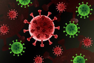 Coronavirus Hastalığı COVID-19, Tehlikeli Solunum Enfeksiyonu, SARS-CoV-2. Grip salgını, patojen gribi, Hiv virüsü, kırmızı kanser hücreleri. Tıbbi Salgın, Sağlık Riski Konsepti, Vektör Geçmişi.