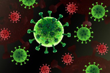 Coronavirus Hastalığı COVID-19, Tehlikeli Solunum Enfeksiyonu, SARS-CoV-2. Grip salgını, patojen gribi, Hiv virüsü, kırmızı kanser hücreleri. Tıbbi Salgın, Sağlık Riski Konsepti, Vektör Geçmişi.
