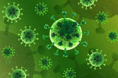 Coronavirus Hastalığı COVID-19, Tehlikeli Solunum Enfeksiyonu, SARS-CoV-2. Grip salgını, patojen gribi, Hiv virüsü, yeşil kanser hücreleri. Tıbbi Salgın, Sağlık Riski Konsepti, Vektör Geçmişi.