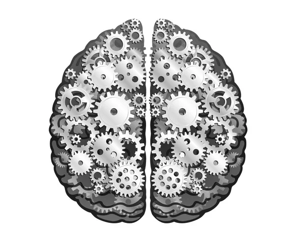 Vector Mechanisch Menselijk Brein Zilveren Metalen Tandwielen Tandwielen Cerebrale Hemisferes — Stockvector