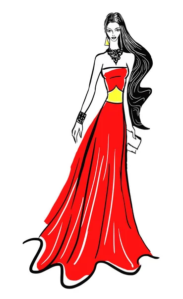 Modelo de boceto de moda en alta costura vestido vector — Vector de stock