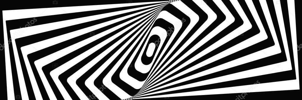 Abstract twisted black and white background. Twisted stripes. Op