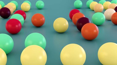 Yüksek kaliteli renkli parlak mermer toplar soluk mavi arka planda. 3d illüstrasyon ve diğer sanatsal kavramlar için.