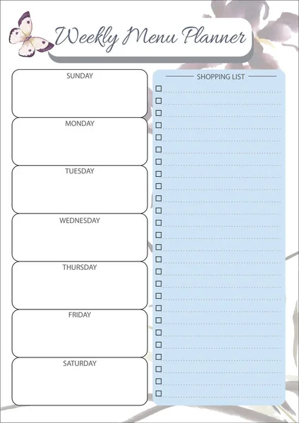 Afdrukbare Wekelijkse Menu Planner Vector Ontwerp — Stockvector