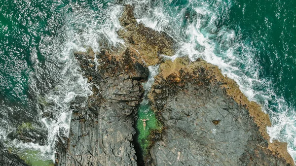 Amazing Aerial View Sea Rocks Stock Photo