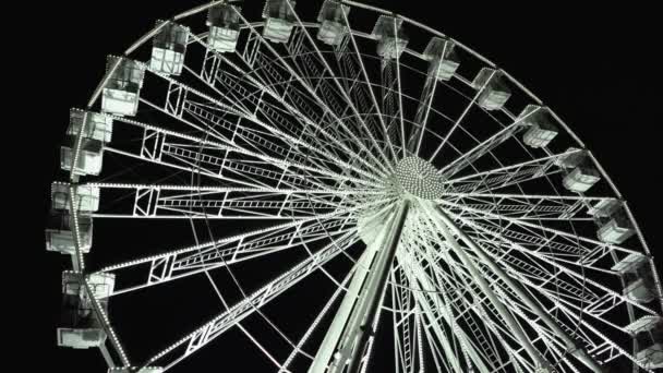 Pariserhjul Glödande Med Vitt Ljus Mörkret Pariserhjul Lamporna Natten — Stockvideo