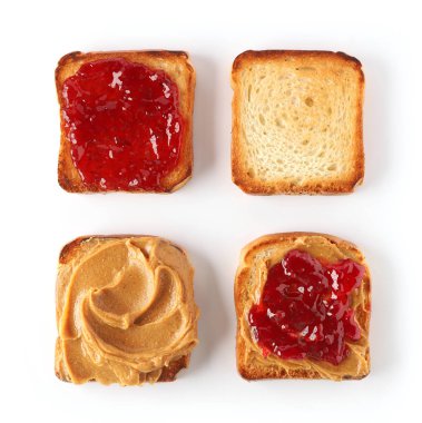 Fıstık ezmeli ve reçelli kızarmış ekmek.