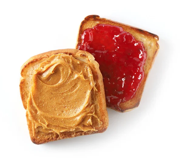 Toasted bread with peanut butter and jam — Stock Photo, Image
