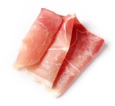 Prosciutto dilimi beyaz arkaplanda