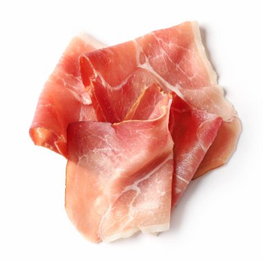 Prosciutto dilimi beyaz arkaplanda