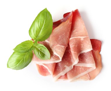 Prosciutto dilimi beyaz arkaplanda