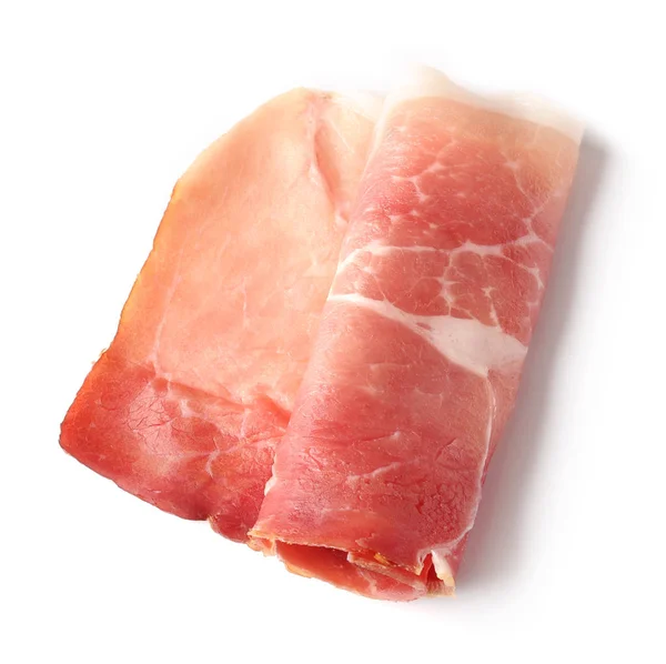 Prosciutto slice on a white background — Stock Photo, Image