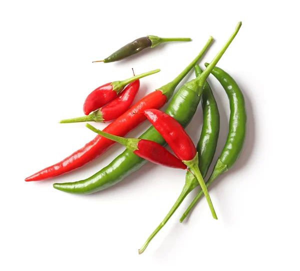 Különböző chili paprika, fehér háttér — Stock Fotó