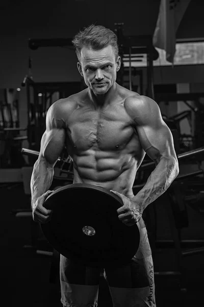 Brutal strong athletic men pumping up muscles workout bodybuildi — Stock Photo, Image