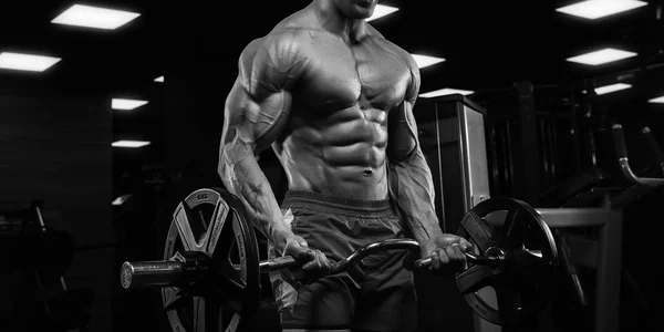 Brutal hübsch kaukasisch bodybuilder workout training im th — Stockfoto