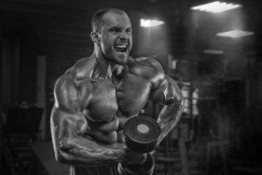 Portre portre profesyonel vücut geliştirmeci egzersiz karakeçi ile