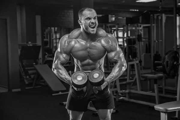 Retrato de primer plano del entrenamiento profesional del culturista con barbo — Foto de Stock