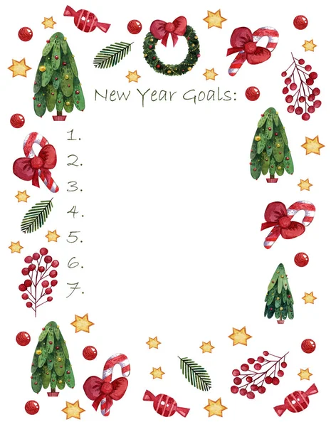 Yeni yıl için suluboya Noel hedefleri. Noel ağaçlarının, oyuncakların, tatlıların, yıldızların el çizimleri, hedefleri olan kişisel tasarım için yaylar. 
