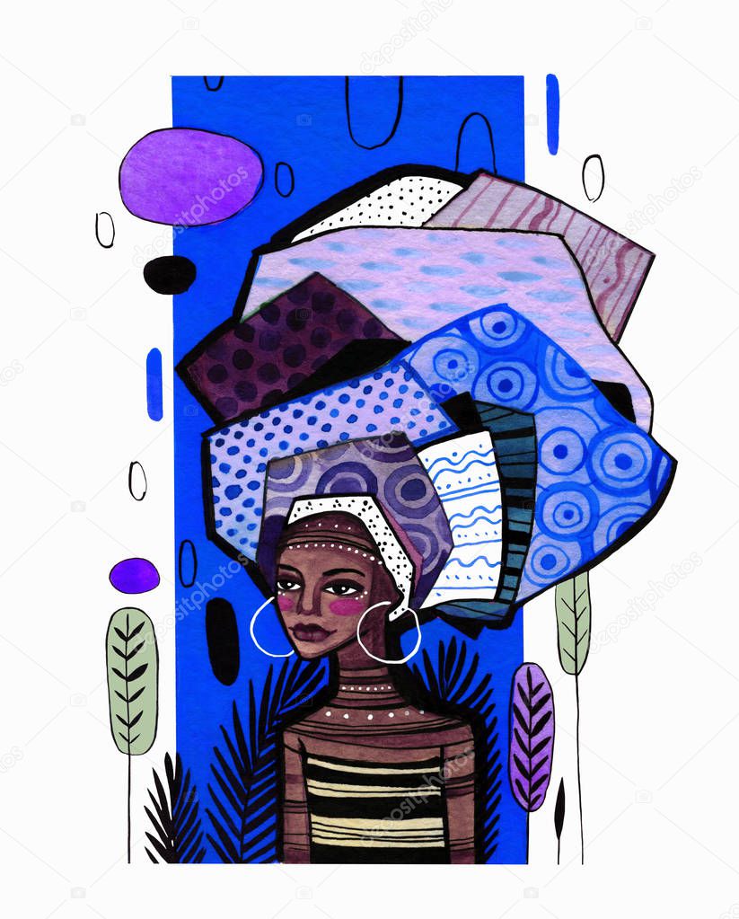 Illustration of an african american girl on a background of clas