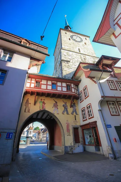 The old clock tower in Aarau, Switzerland — Stock Photo, Image