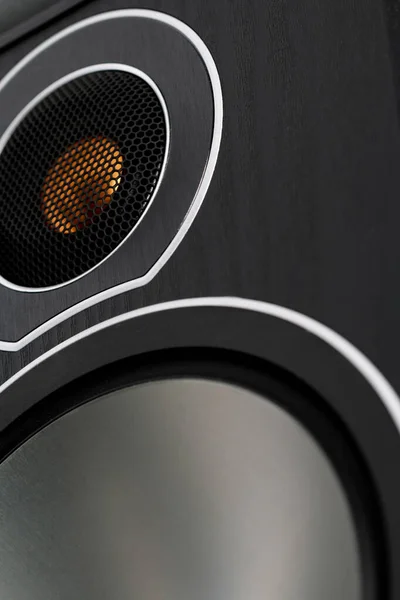 Wooden Multimedia System Black Close Loudspeakers — Stock Photo, Image