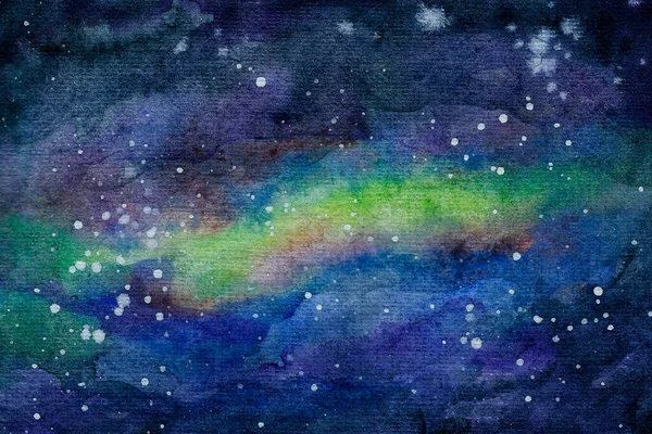 Cena Espacial Fundo Aquarela Com Estrelas Nebulosa — Fotografia de Stock