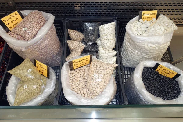 various bean bags in the market, Santa Cruz de la Palma, La Palma, Canary Islands, Spain