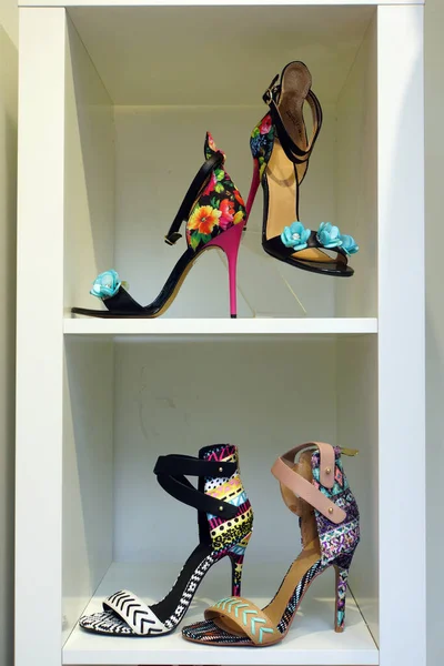extravagant women\'s shoes in a shop window, New York City, USA