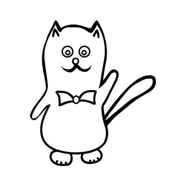 Cat, yüzünü tam olarak gör. Çizgi film karakteri. Resim renklendirilmemiş.