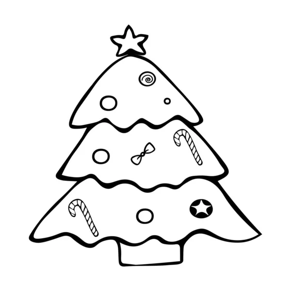 Vánoční Stromek Šperky Hraček Bezbarvé Pozadí Omalovánky Pro Děti Vánoce — Stockový vektor