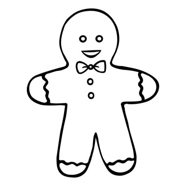 Zencefilli kurabiye adam. Çörek. Vay be. Renksiz arka plan. Çocuklar için boyama kitabı. Noel zamanı. Yeni yıl. Tatil baskısı.