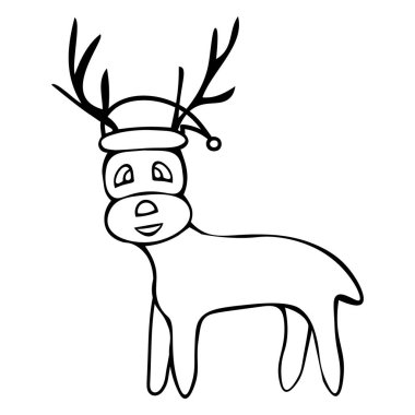 Noel Baba 'nın geyiği. Renksiz arka plan. Çocuklar için boyama kitabı. Noel zamanı. Yeni yıl. Tatil baskısı.