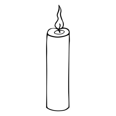 Mum. Vektör çizimi. İzole edilmiş bir arkaplanda özet geç. Doodle tarzı. Robot resim. Çocuklar için boyama kitabı. Sihir niteliği. Sıcak balmumu akıyor. Sıcak alev. Cadılar Bayramı. Kutlama baskısı. Web tasarımı için fikir.