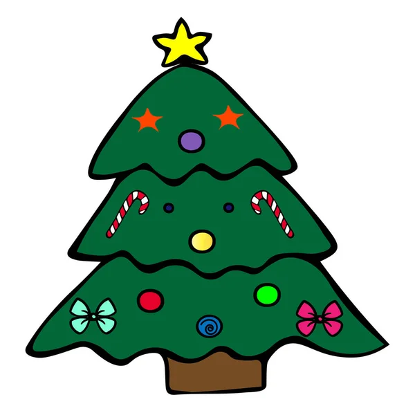 Barevný Ilustrační Vánoční Stromek Dekorace Hraček Luků Sladkostí Bezbarvé Pozadí — Stockový vektor