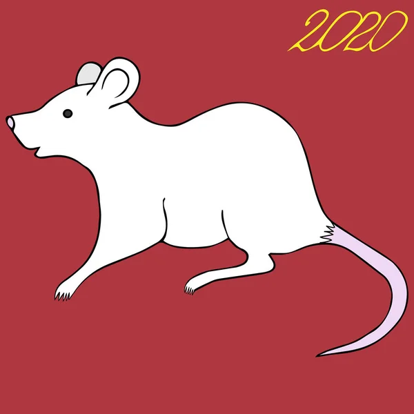 Rat Métal Blanc Symbole 2020 Fond Corail Nouvel Chinois Calendrier — Image vectorielle