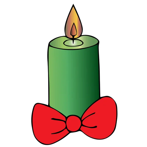 Christmas Candle Bow Decoration Colored Vector Illustration Isolated Background Cartoon — Stock Vector