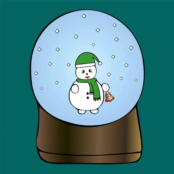 Snowman Uma Bola Cristal Ilustração Vetorial Colorida Fundo Verde Isolado —  Vetores de Stock