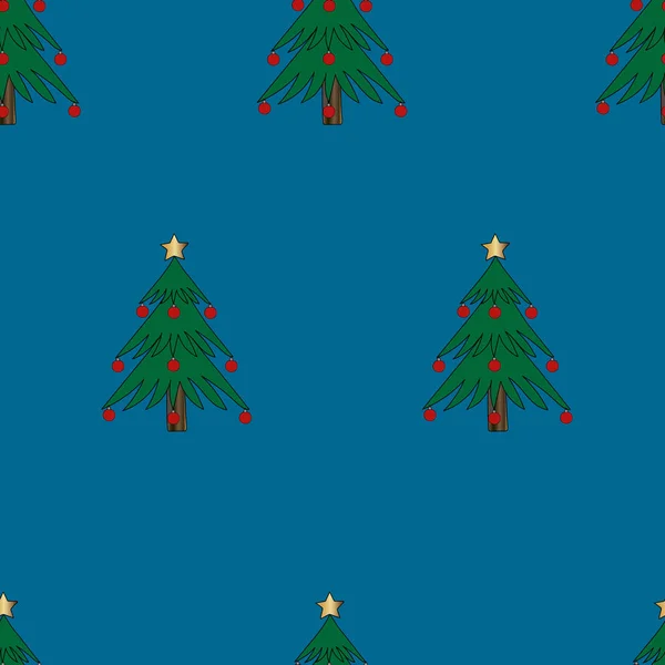 Padrão Árvore Natal Decoração Bolas Vidro Fundo Azul Verde Natal —  Vetores de Stock