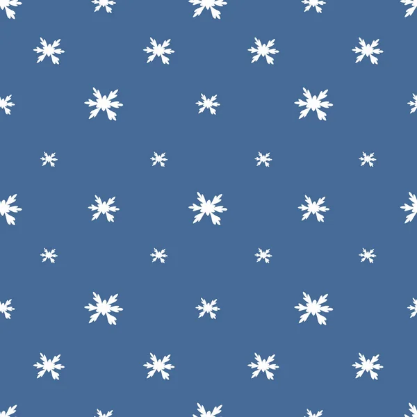 雪片だ シームレスなベクトルパターン 果てしなく繰り返される装飾 孤立した青の背景に雪の白い雪片 クリスマスの装飾要素 カバー ウェブデザインのためのアイデア 結晶だ お祭り騒ぎだ — ストックベクタ