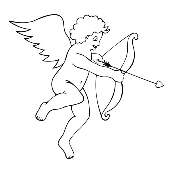 Dios Del Amor Cupido Chico Con Alas Boceto Ilustración Vectorial — Vector de stock