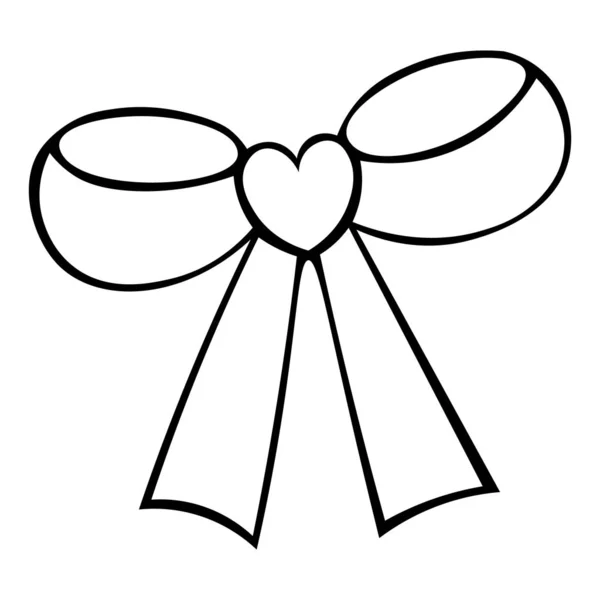 Bow Heart Stylish Decoration Illustration Valentine Day Colorless Background Coloring — 스톡 벡터