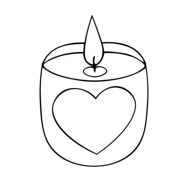 Ένα Κερί Ένα Ποτήρι Διακοσμημένο Καρδιά Χαλαρωτικό Περιβάλλον Καυτή Φλόγα — Διανυσματικό Αρχείο