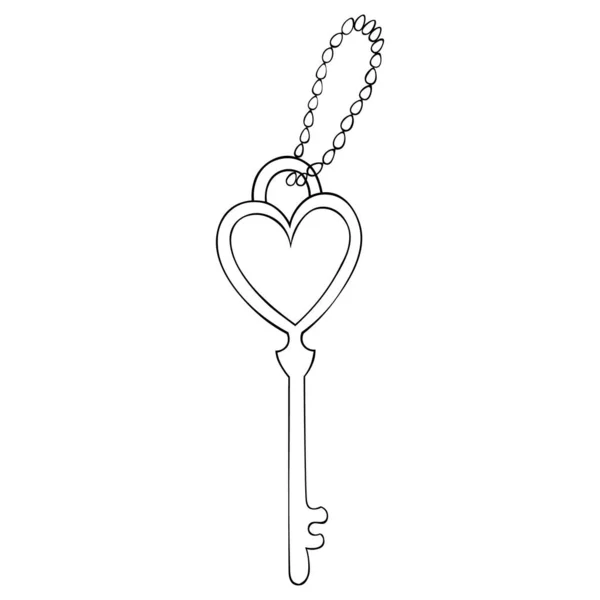 Heart Shaped Key Lock Lock Love Keychain Made Metal Chain — Stock Vector