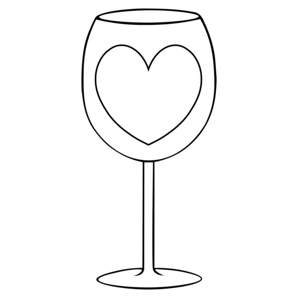 Een Wijnglas Met Een Hart Schets Van Een Kristalglas Een — Stockvector