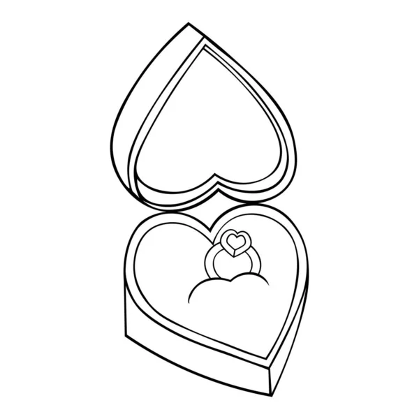 Ring Mit Einem Edelstein Einer Herzförmigen Schachtel Skizze Fingerring Dekoration — Stockvektor