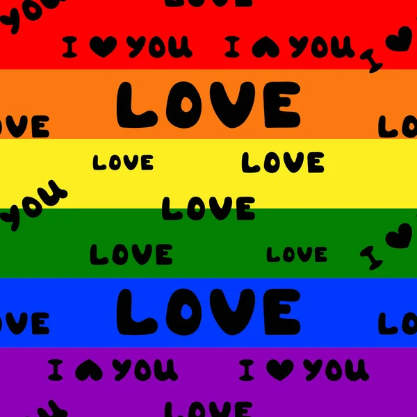 Sizi Lgbt topluluğunun gökkuşağı bayrağına kadar seviyorum. Seçim özgürlüğü. Kapak fikri, Duvar Kağıdı. Vektör. Sevgililer Günü. Tatil baskısı.