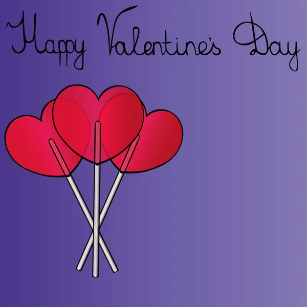 挨拶カードスティック上の砂糖キャンディーの花束は 心の形で 紫色の背景 ベクトル挨拶 雑誌を飾るためのアイデア バレンタインデー休日 Print — ストックベクタ