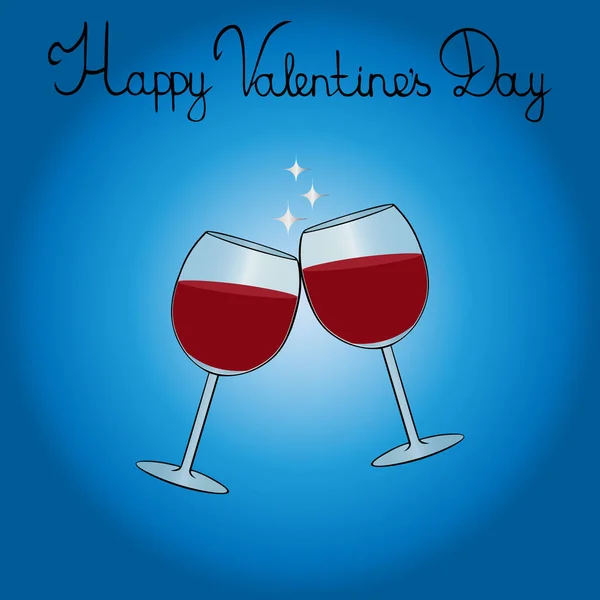 グリーティングカードクリンクグラス 赤ワインのグラスのインク ベクトルライトブルーの背景 雑誌を飾るためのアイデア バレンタインデー休日 Print — ストックベクタ