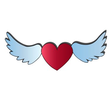 Kanatlı bir kalbin renk vektör çizimi. Geniş kapsamlı. İzole edilmiş arka plan. Çıkartma, tatil kartı, kitap, dergi fikri. Sevgililer günü, düğün. Tatil baskısı.